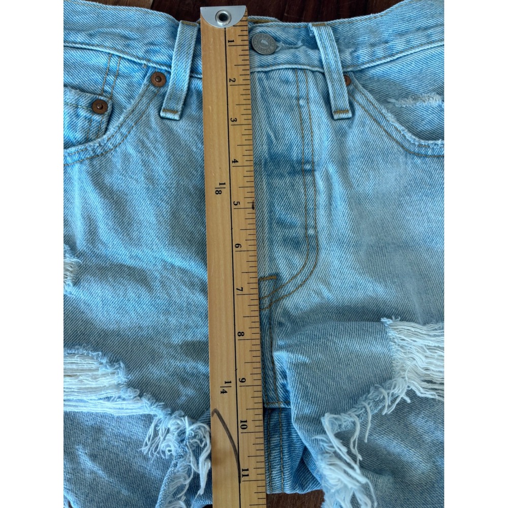 LEVI'S 501 denim shorts women sz 23 distressed button fly high rise cut-off - Picture 4 of 11